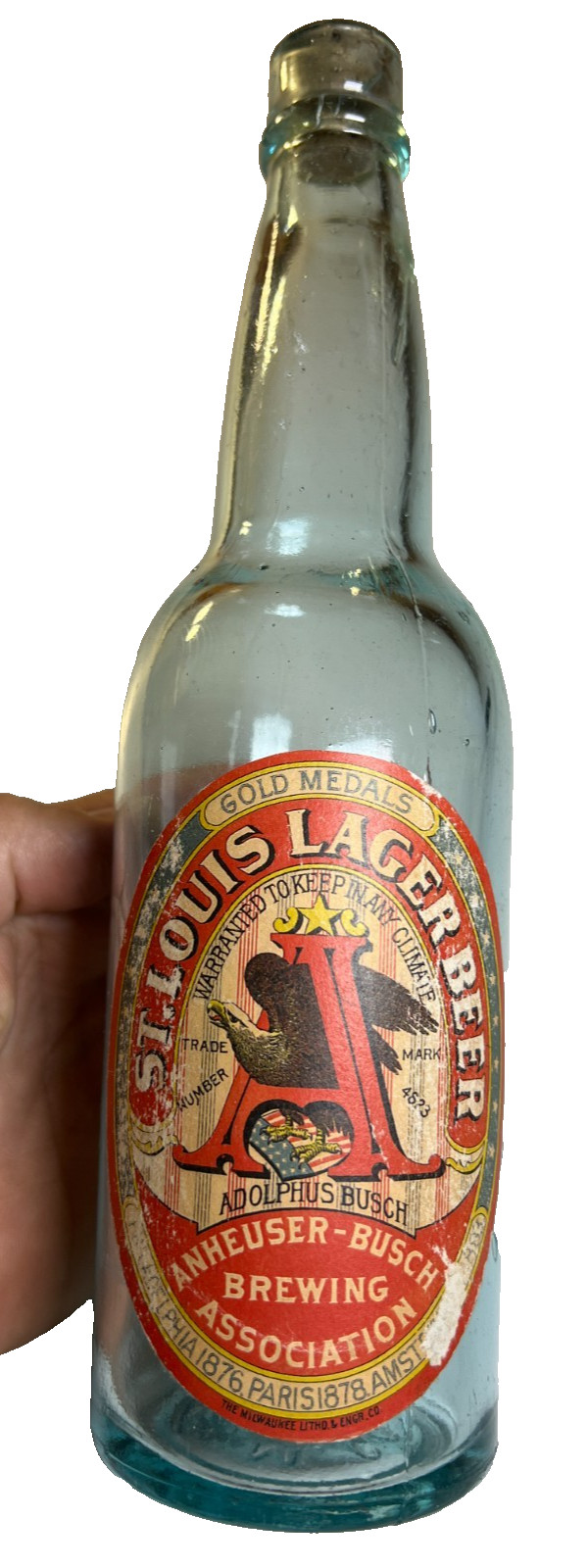 RARE 1890s Anheuser Busch St Louis Lager Beer Bottle Original Label Budweiser
