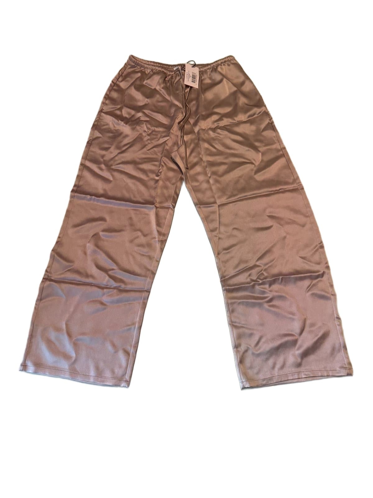 LESET Barb Crop Drawstring Pant Womens XS Sand Satin Wide Leg Pull On NWT
