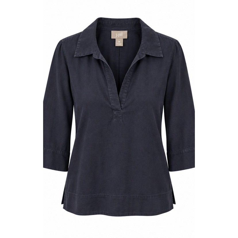 J. Jill Navy Blue Cotton Silk Blend Top Size M Nautical Coastal Grandmother Sea