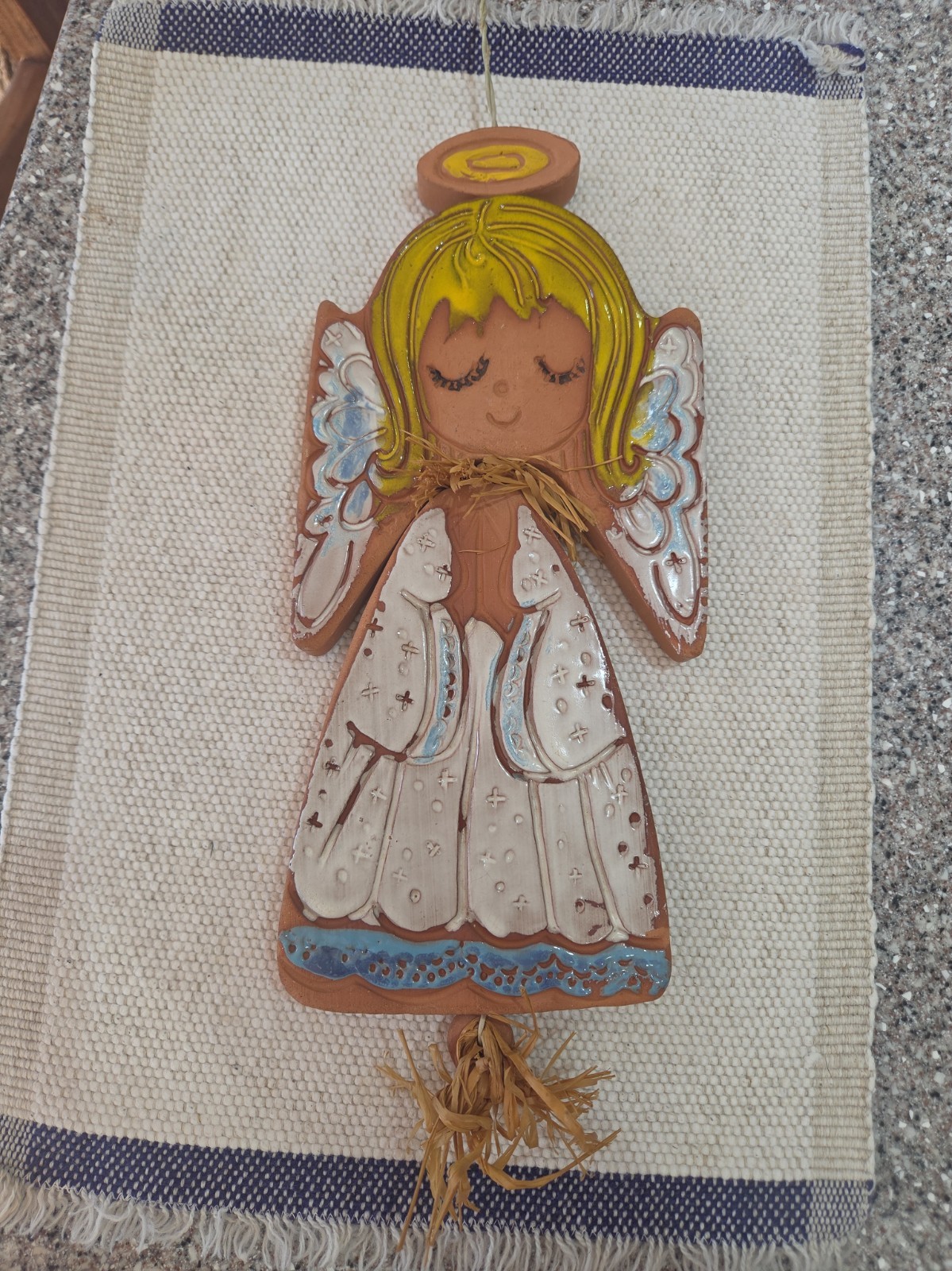 Vintage Pacific Stoneware Clay Angel People Lover Double Sided Wind Chime USA