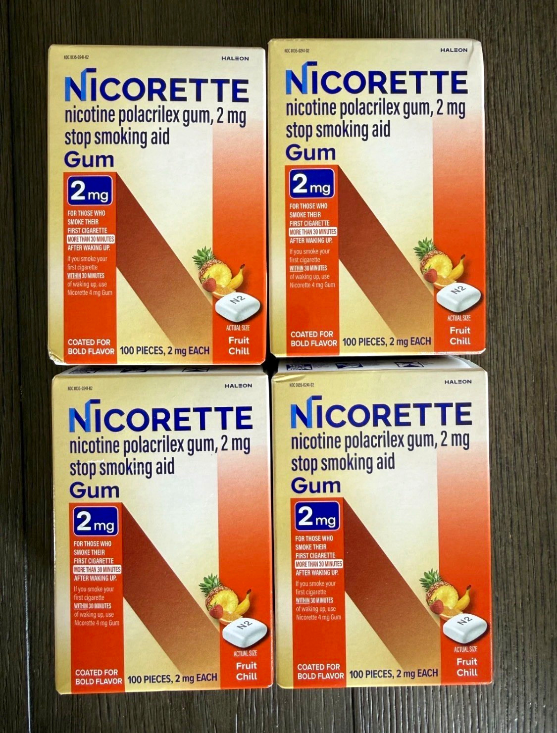 Lot of 4 Nicorette Nicotine Gum 2mg Fruit Chill 100 Ct Exp 2029/02