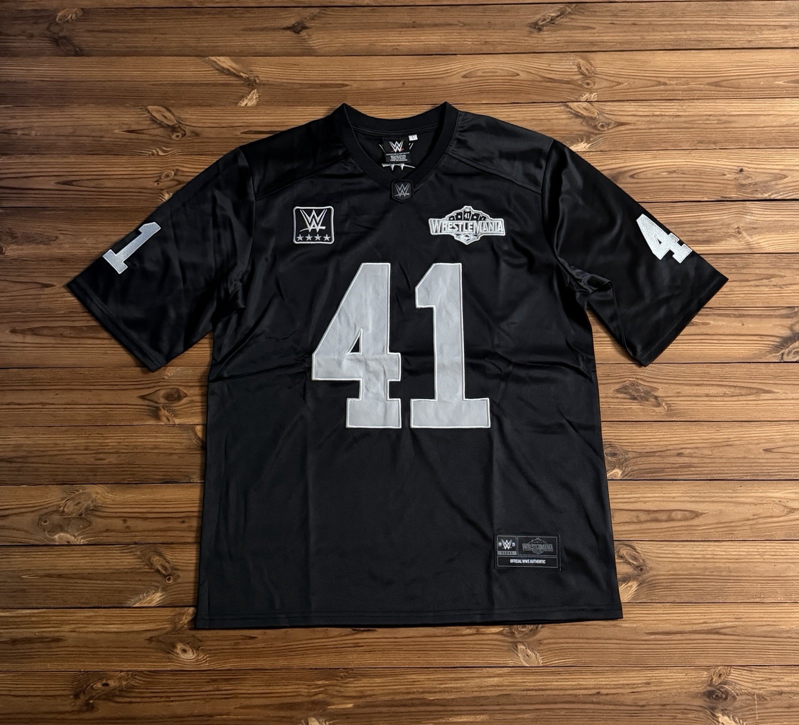 WWE WrestleMania 41 2025 Vegas Black Football Jersey Men's Size L NWOT
