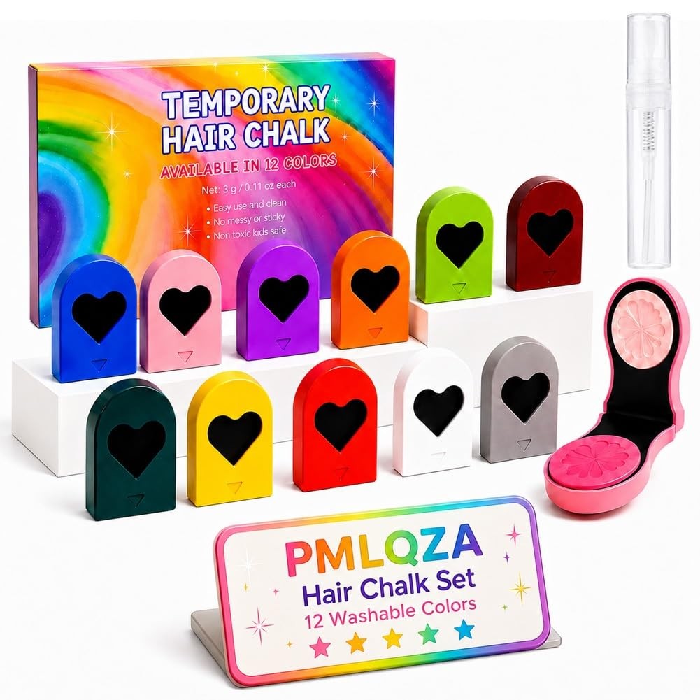 12-Color Washable Temporary Hair Chalk Styling Applicator Set for Girls