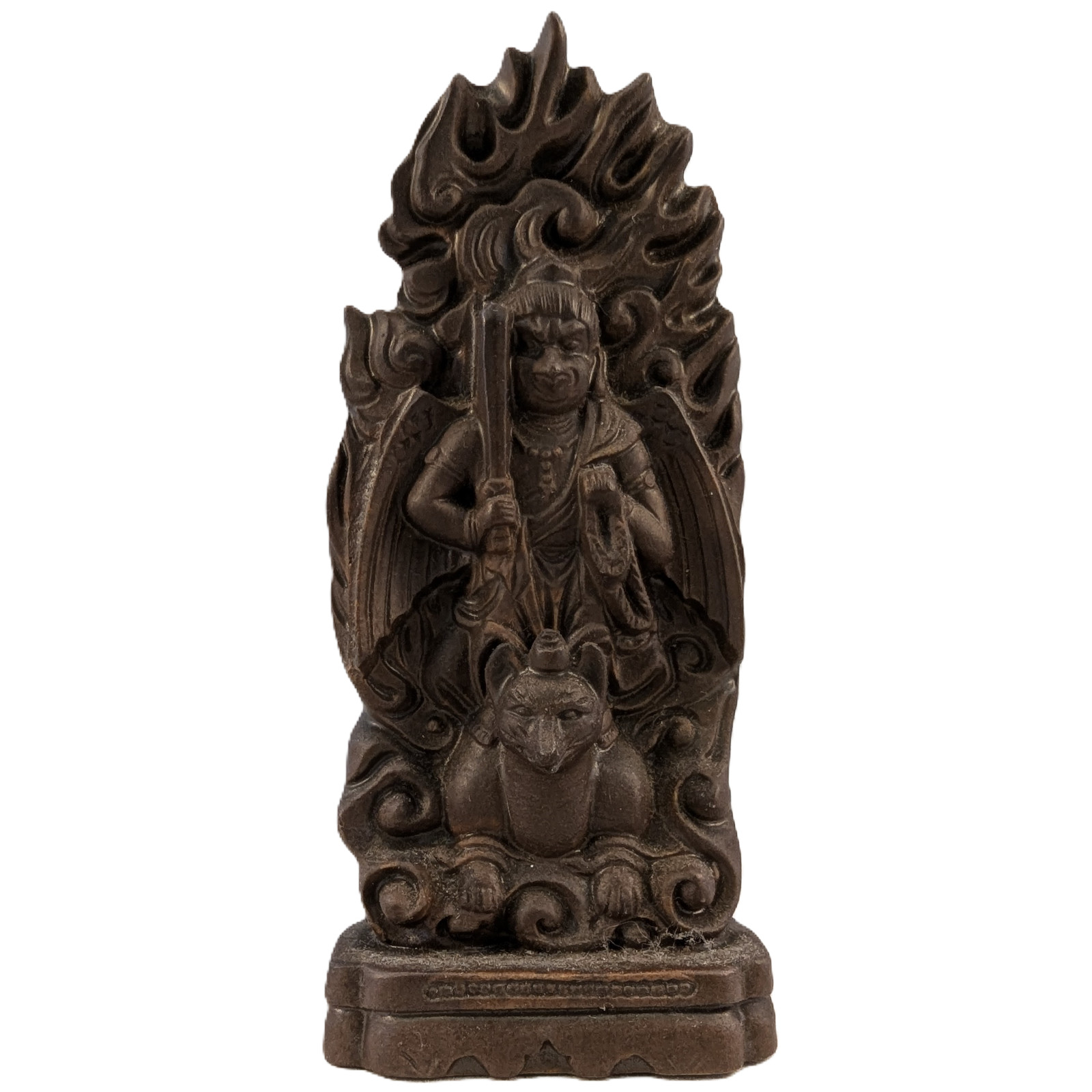 Japanese Ceramic Pottery Shinto Statue Sculpture of Tengu Yokai on Kitsune Fox