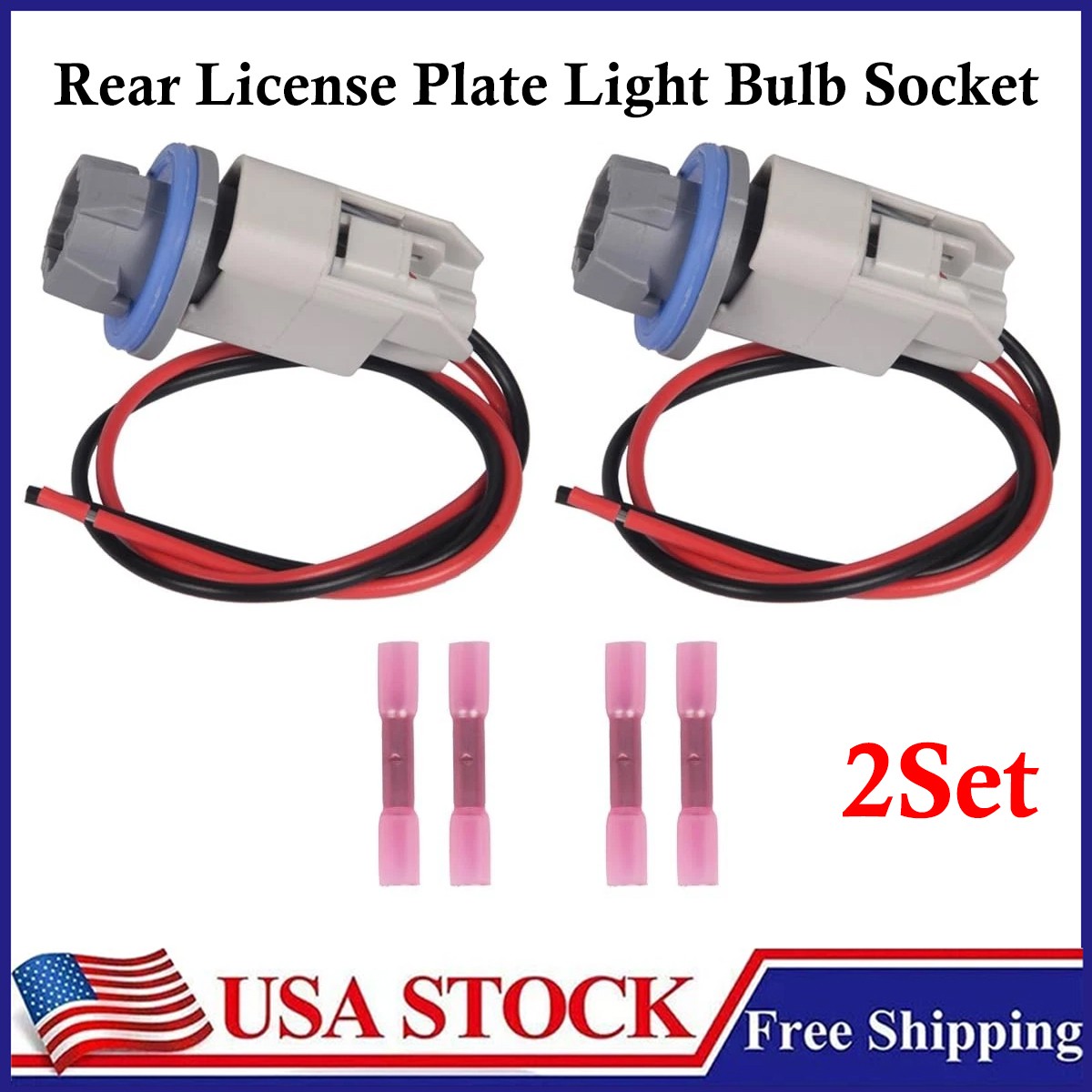 2 Set Rear License Plate Light Bulb Socket Wiring Harness Kit for Ford F-150