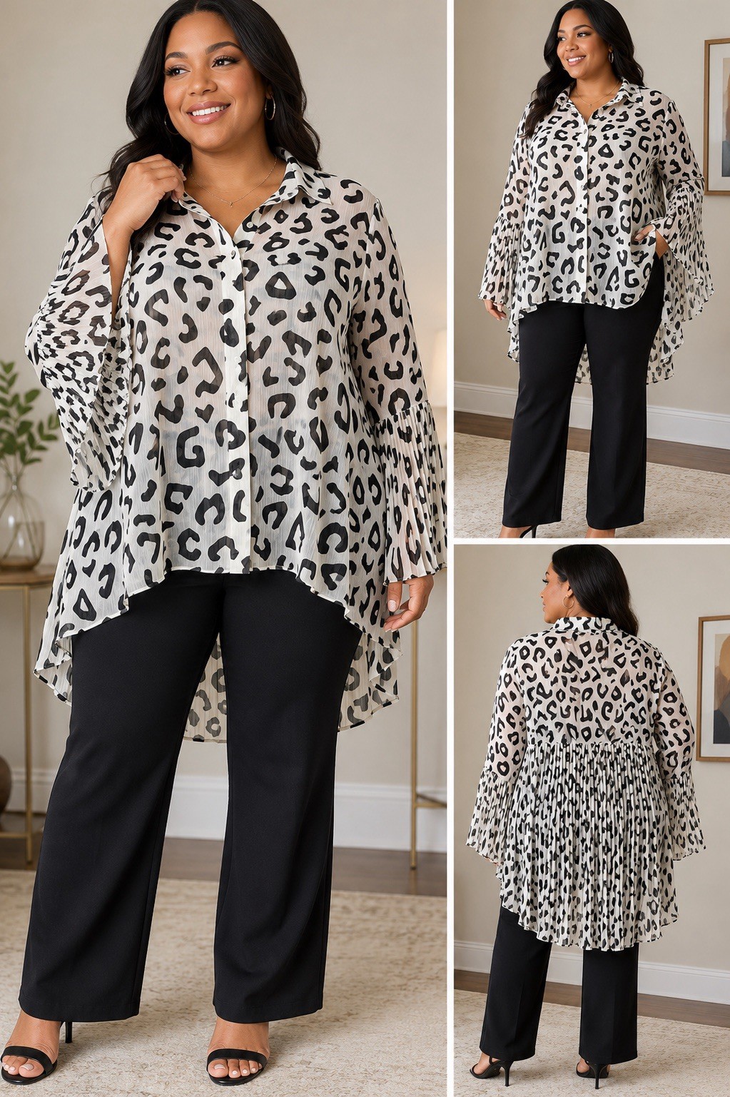 Avenue Studio Blouse 22/24 Plus Size Sheer Abstract Bell Sleeve High Low