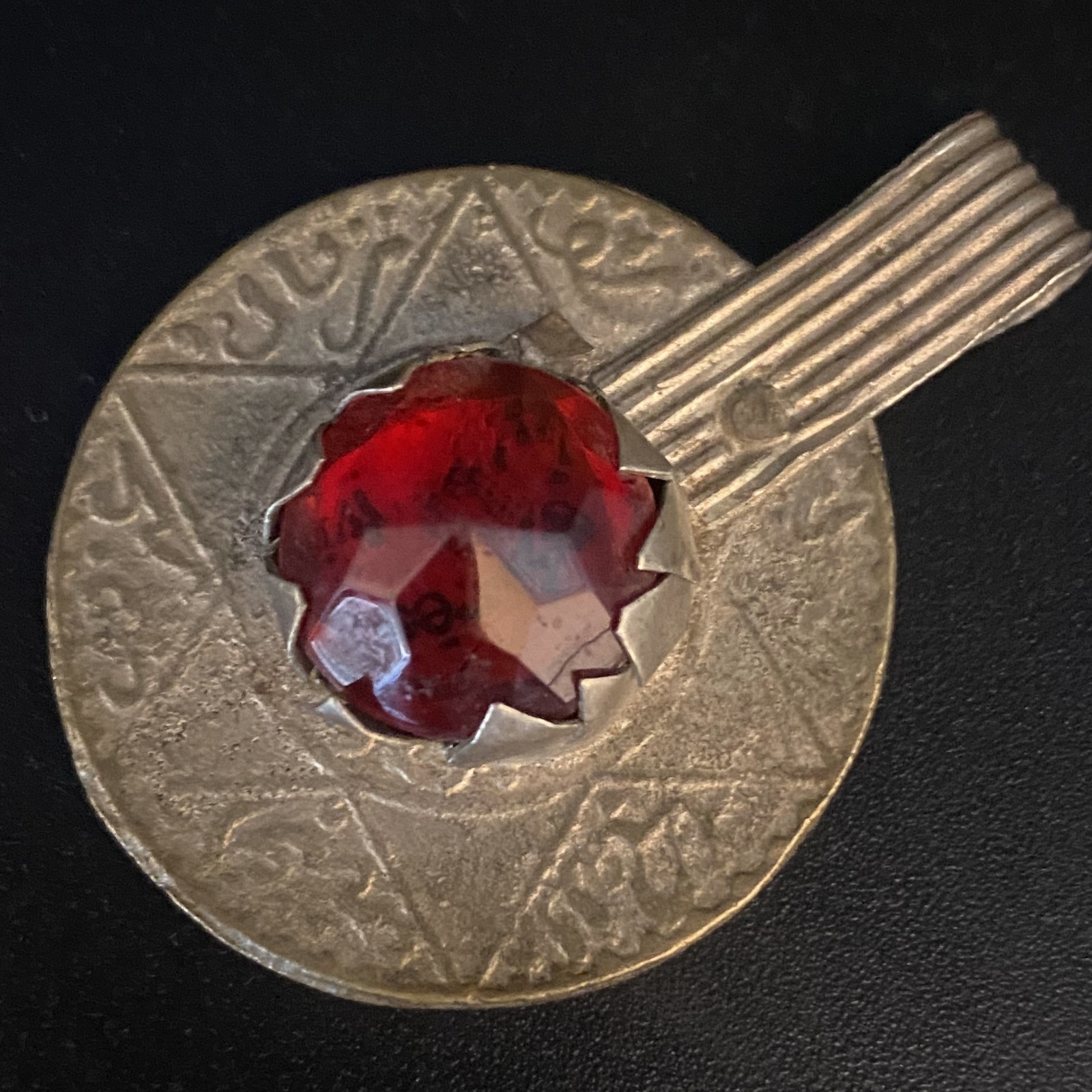 1376 Morocco silver 5 Francs .900 lot 3372 Pendant Red Agate stone Authentic