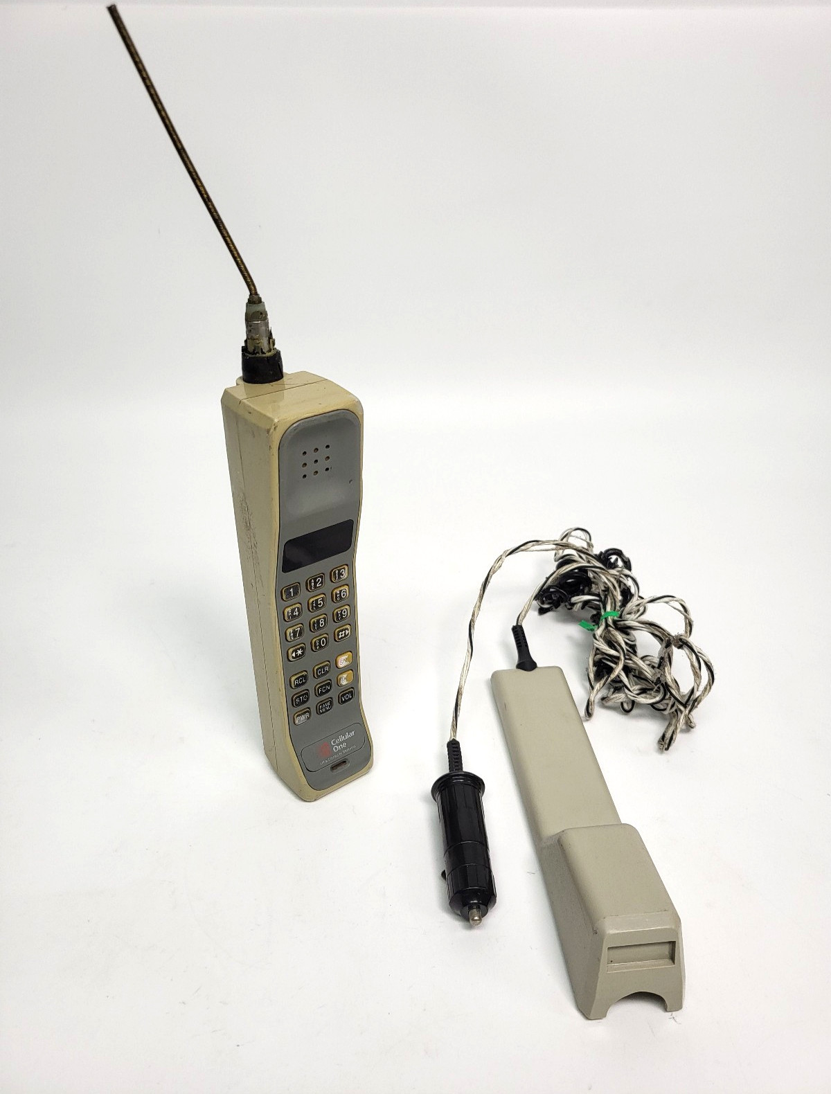 Vintage 1990s Motorola DynaTac Brick Cell Phone, Green LED w/Adapter -Powers On