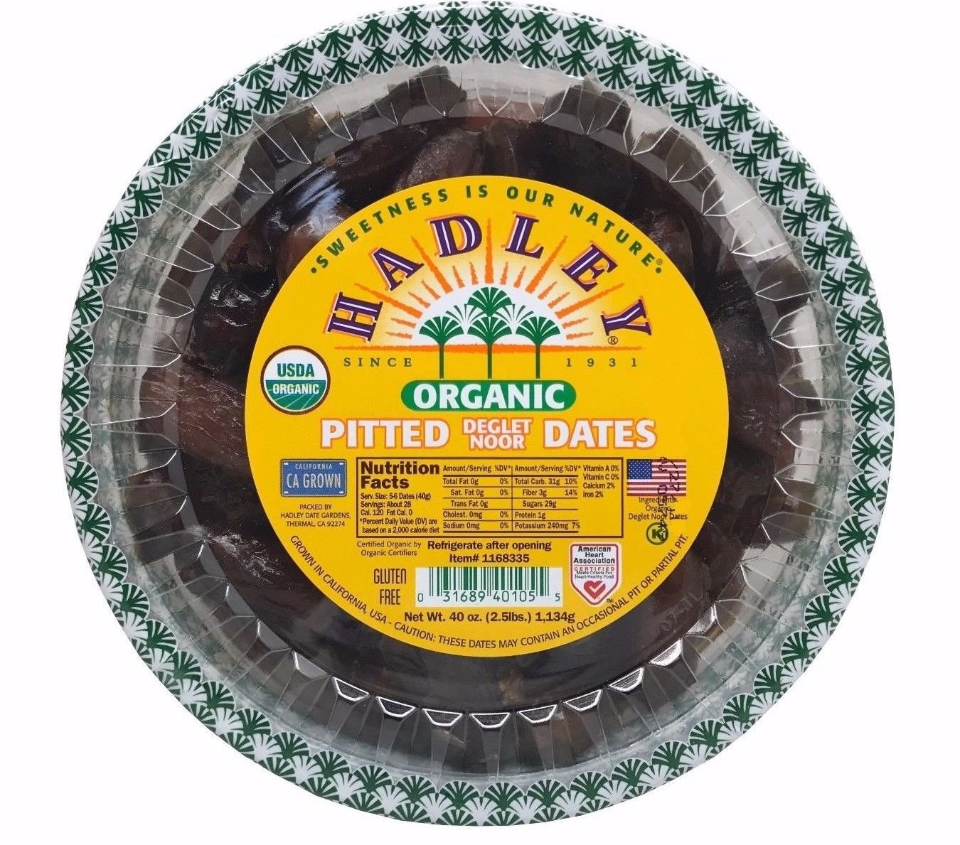 Hadley Organic Pitted Dates California Grown Deglet Noor 40 OZ Hadley Organic Pitted Dates California Grown Deglet Noor 40 OZ