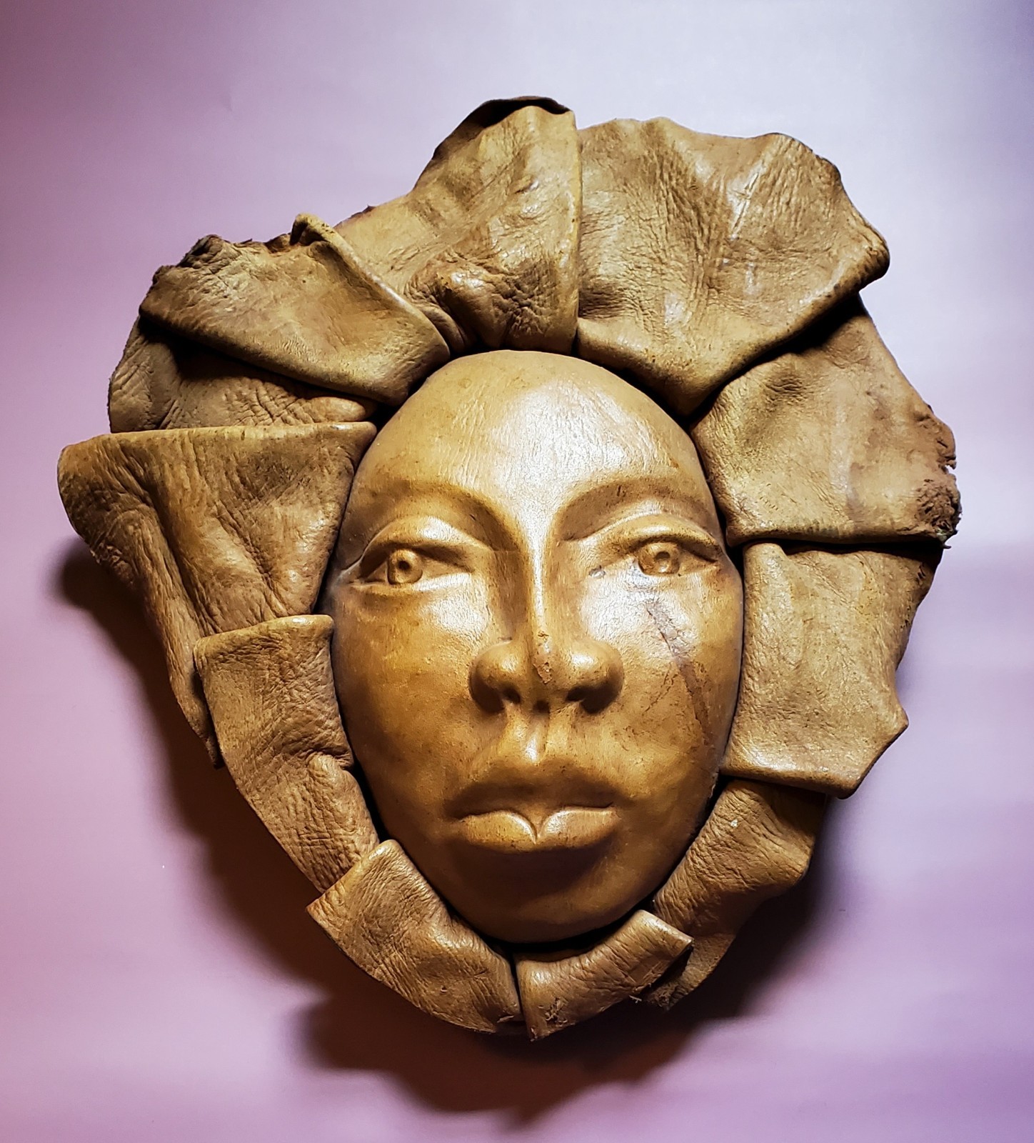 Vintage James Art Signed Leather Face Mask Wall Sculpture Wet Molded Studio Fine