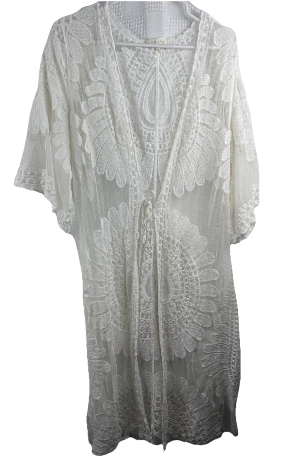 Bohemian Sheer Cream Floral Lace Kimono Duster Cardigan Large Bohemian Sheer Cream Floral Lace Kimono Duster Cardigan Large