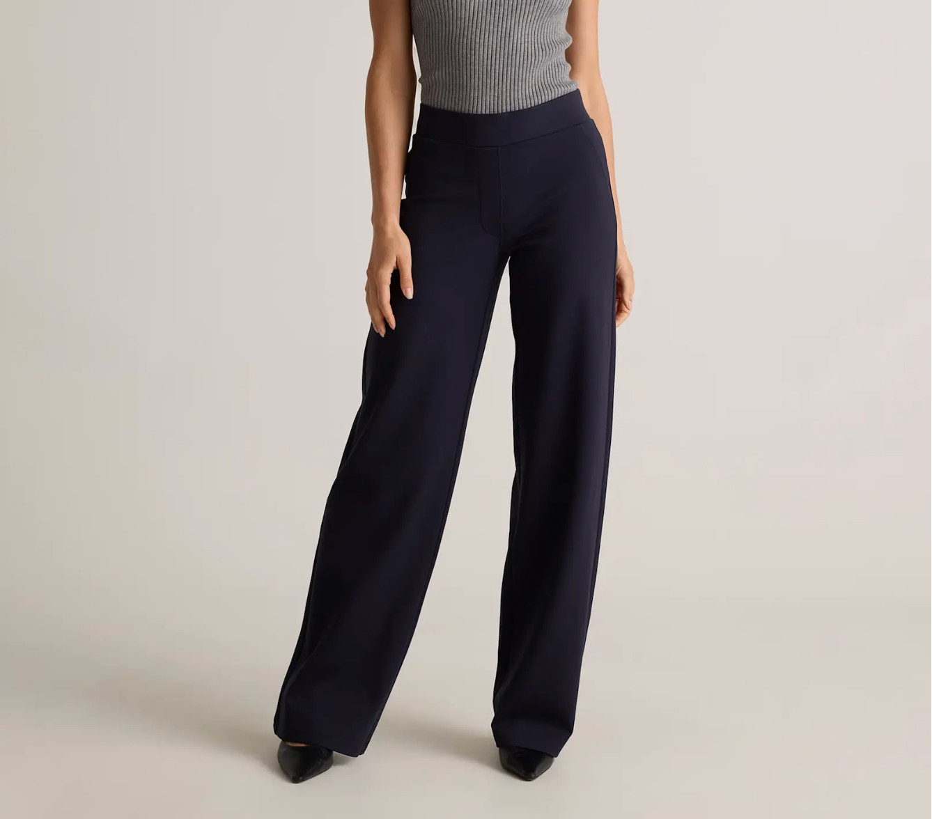 NWT Quince Ultra-Stretch Ponte Wide Leg Pants Navy Blue Women\'s Small Long