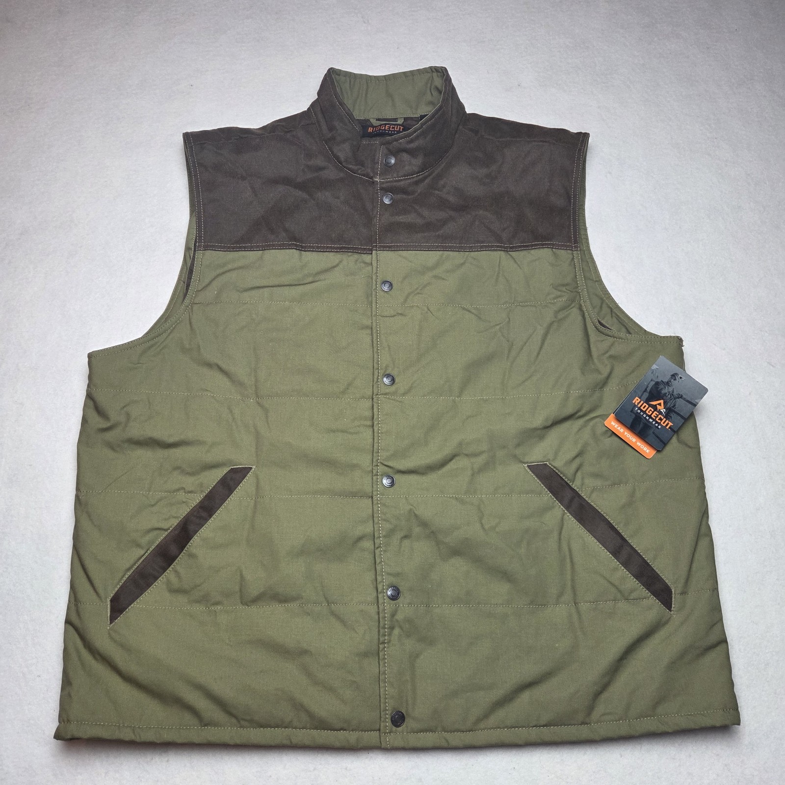Ridgecut Toughwear Men\'s Green/Brown Insulated Quilted Vest Size 2XL