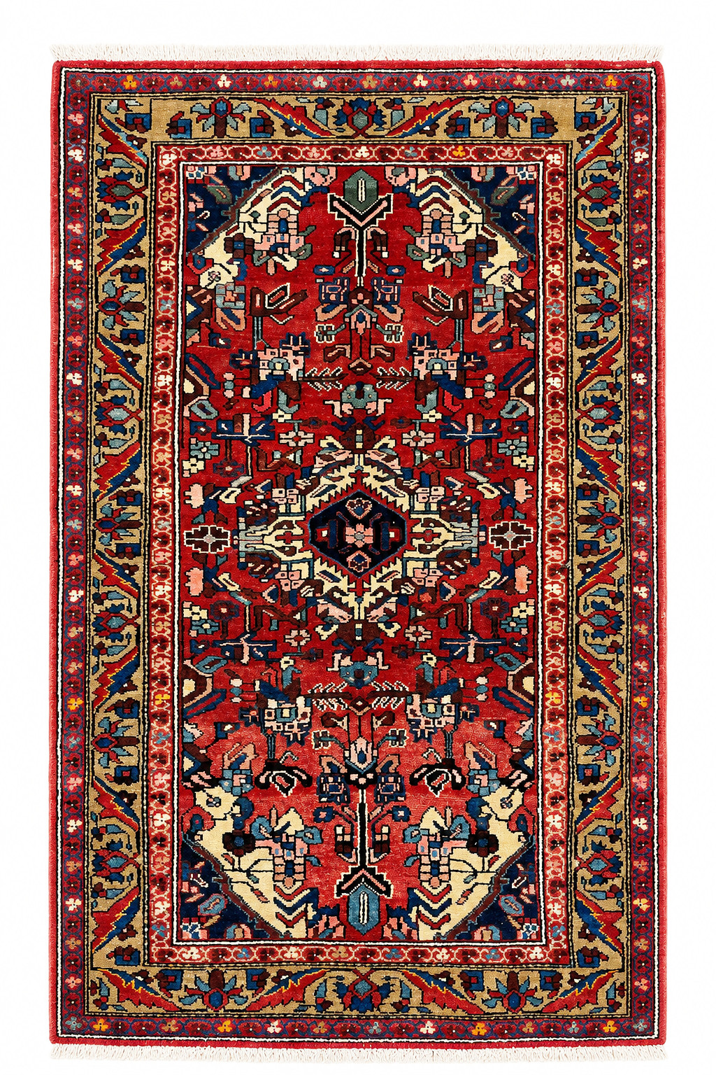 Vintage Zanjan Geometric Hand Knotted Wool Rug 3.5x6.2 Red Oriental Area
