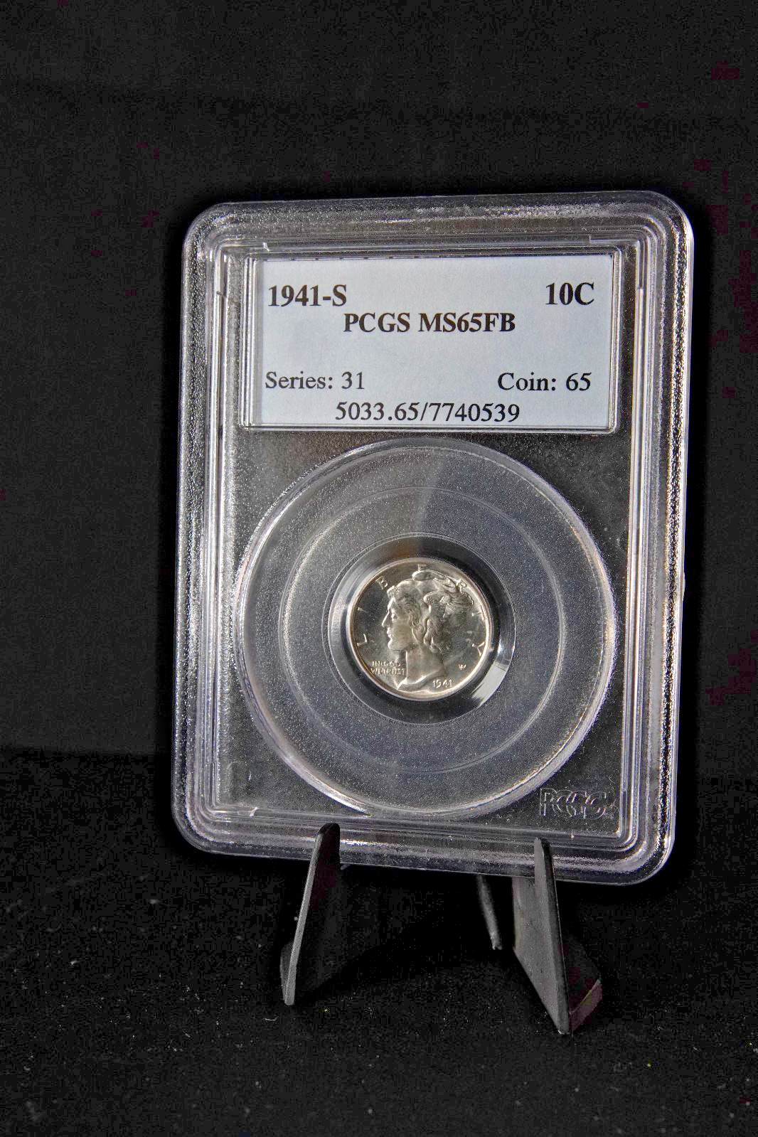 1941-S Mercury Dime PCGS MS65FB Full Bands Gem BU 90% Silver San Francisco