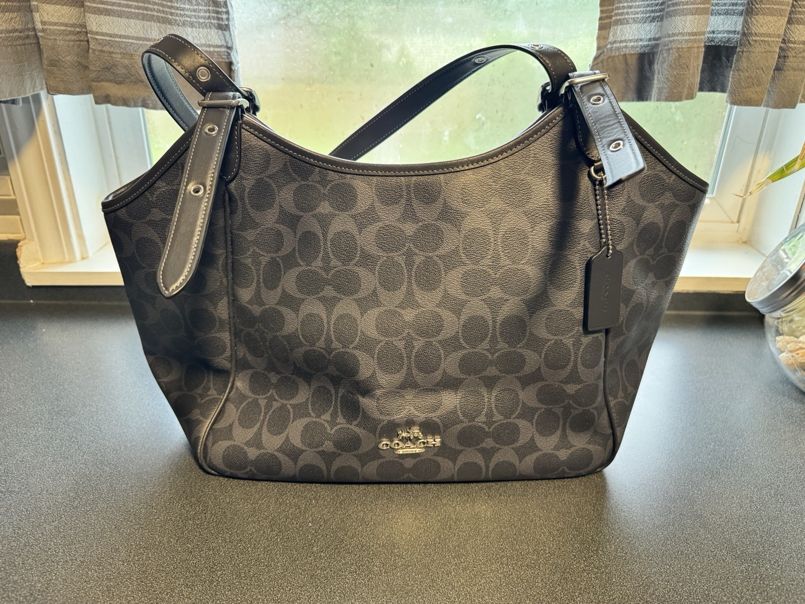 🔥NWOT BLACK Coach Meadow Shoulder Bag In Signature Canvas CM076🔥