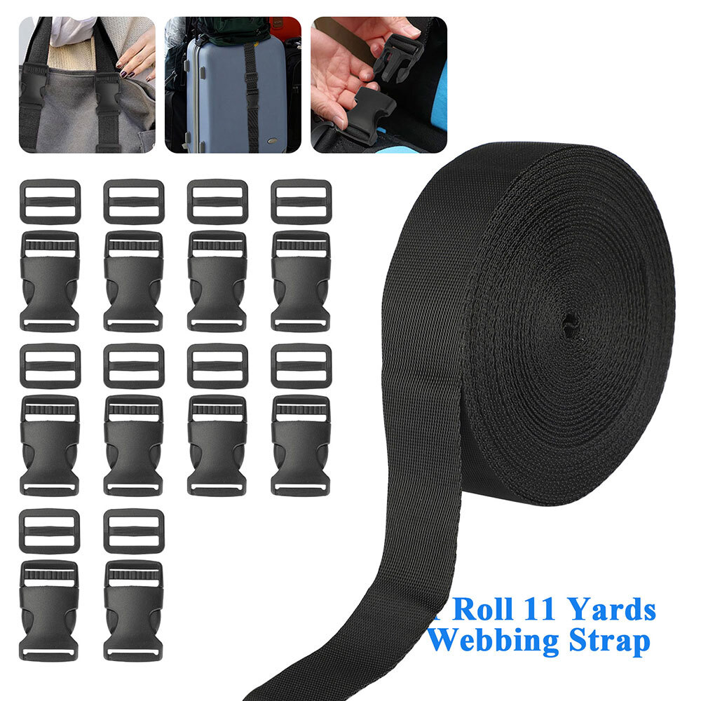 1 Inch 11 Yards Nylon Webbing Strap w/10 Set Plastic Buckles Side Release US 1 Inch 11 Yards Nylon Webbing Strap w/10 Set Plastic Buckles Side Release US