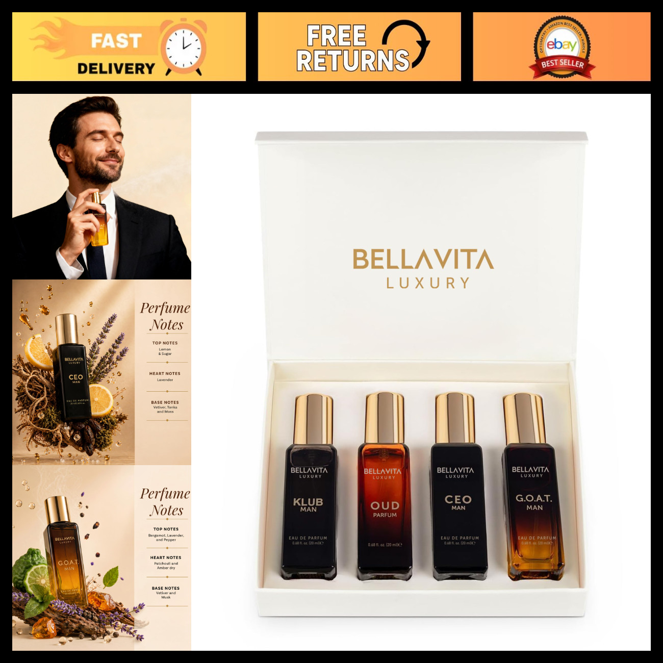 Luxury Men\'s Perfume Gift Set 4x20ml - Long Lasting Woody & Citrusy Scents Luxury Men\'s Perfume Gift Set 4x20ml - Long Lasting Woody & Citrusy Scents