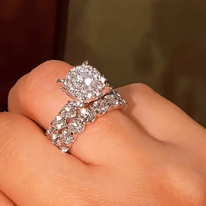 4.60 Ct Round-Cut VS1 Lab Grown Diamond Wedding Bridal Set Ring 14k White Gold 4.60 Ct Round-Cut VS1 Lab Grown Diamond Wedding Bridal Set Ring 14k White Gold