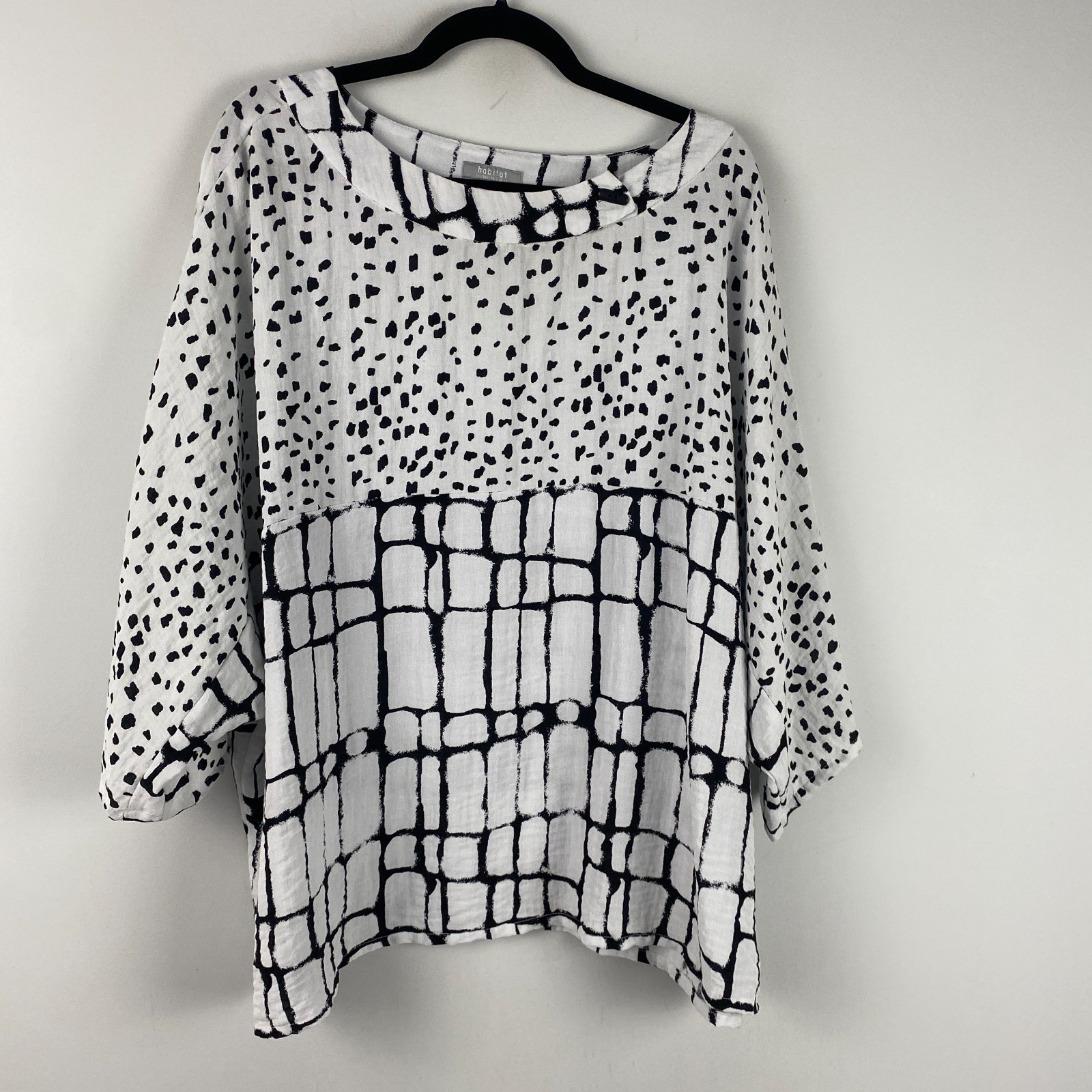 Habitat Clothes to Live in Blouse Size XL/XXL White Black 3/4 Sleeves Oversized