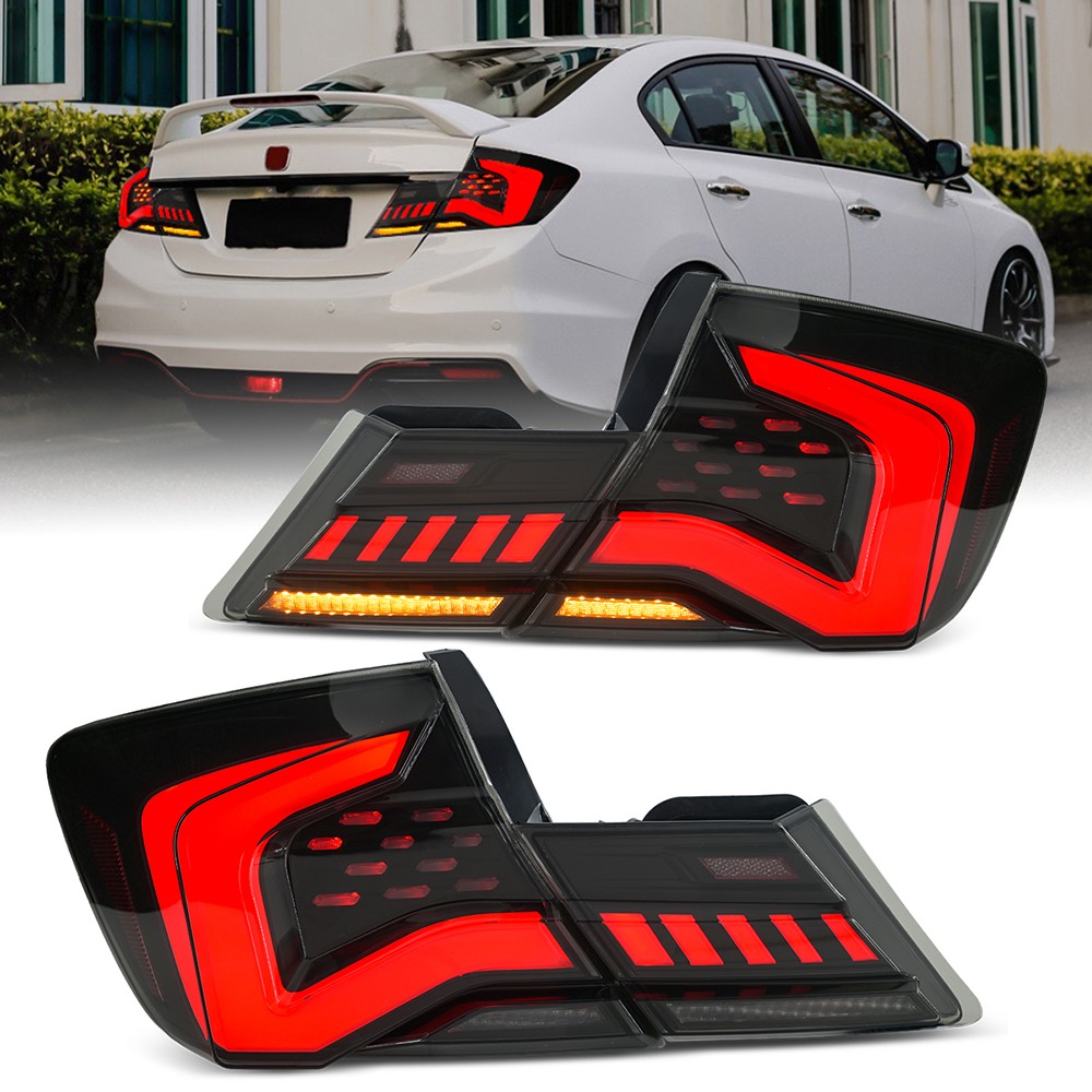 Smoked LED Tail Light For Honda Civic 2013-2015 Rear Brake Lamp Sequential Pair