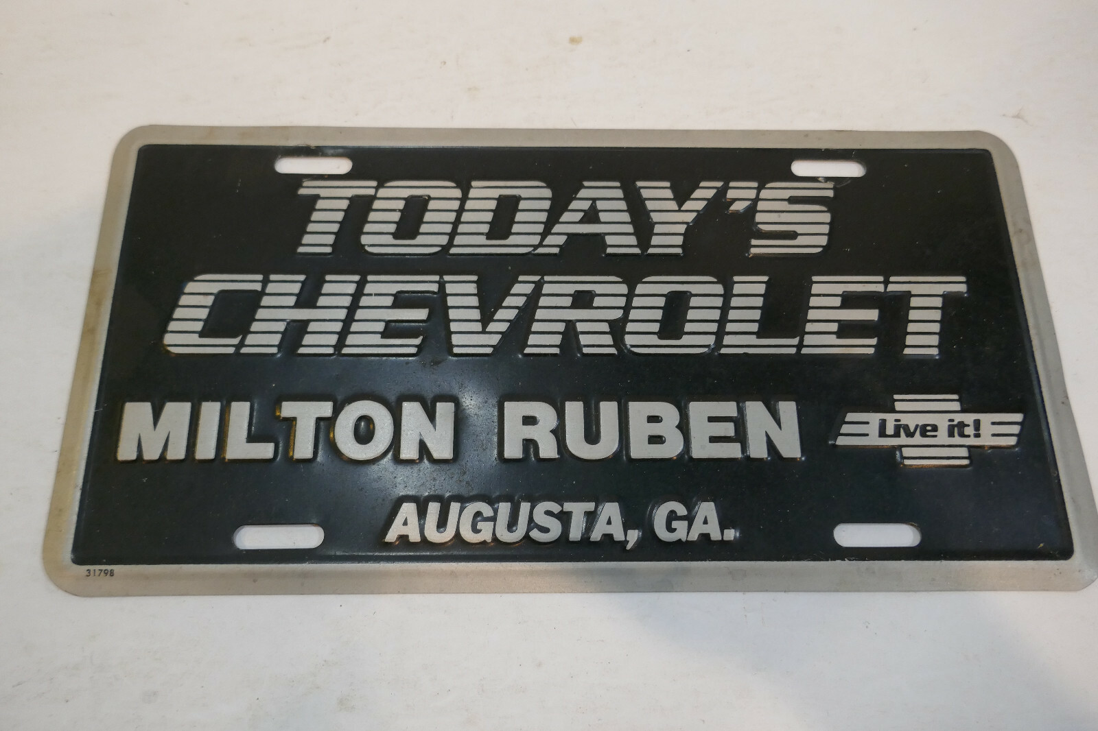 Vintage “Today’s Chevrolet” Milton Ruben Dealer License Plate tag Vintage “Today’s Chevrolet” Milton Ruben Dealer License Plate tag