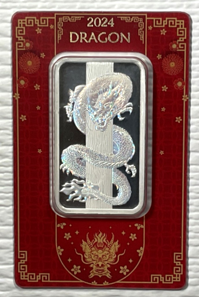 2024 Pamp Lunar Dragon Holographic 50 Gram Silver Bar - In Assay 1301/8888