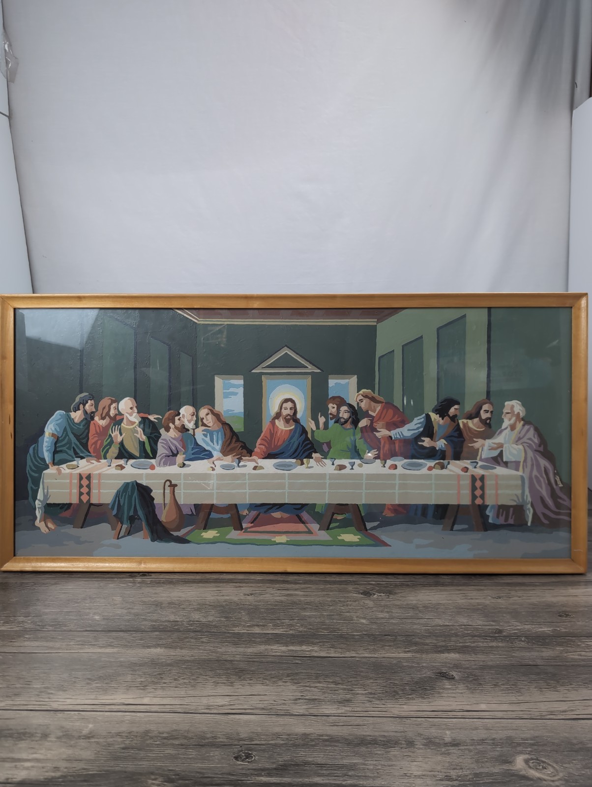 VTG Paint By Numbers The Last Supper Wood Framed Art Da Vinci Religious 33\