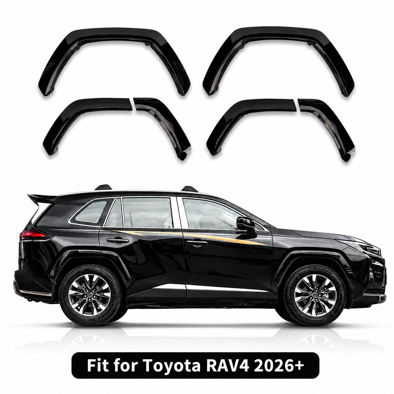 4Pcs Black Fender Flares Wheel Arch Trim Fits Toyota RAV4 2026+