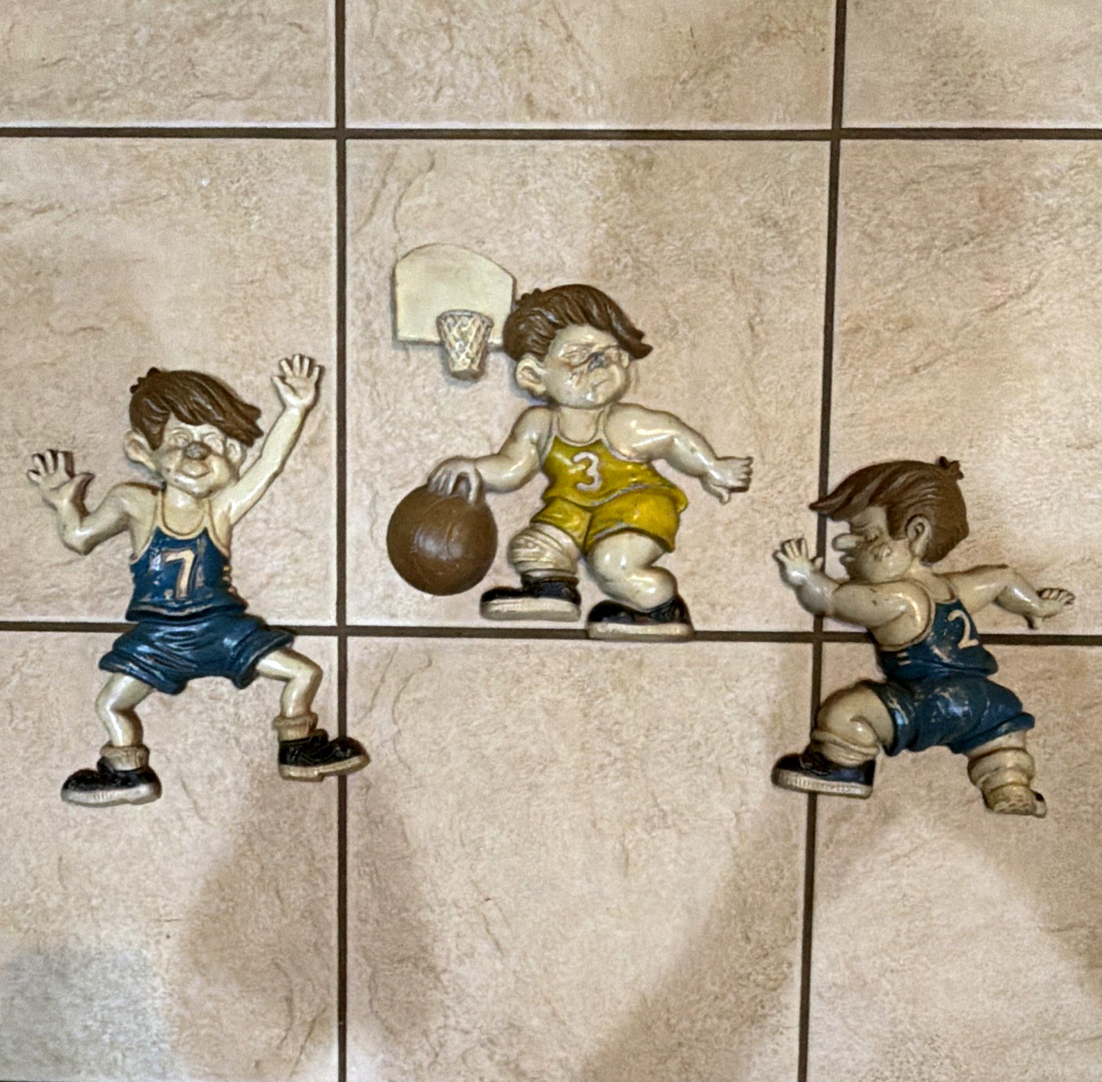 Vintage 1971 Sexton Cast Metal Basketball Players Boys Wall Plaques Set of 3