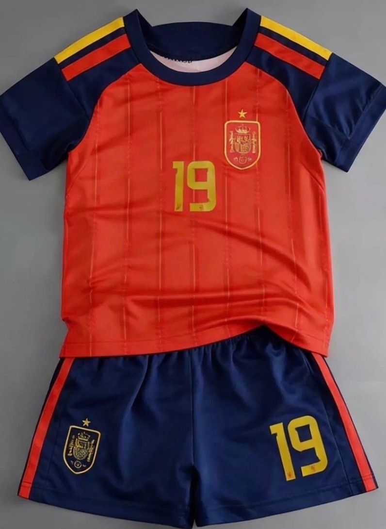 Youth Kid and Adult Lamine Yamal #19 Spain Home Soccer Jersey & Short Set 14-30
