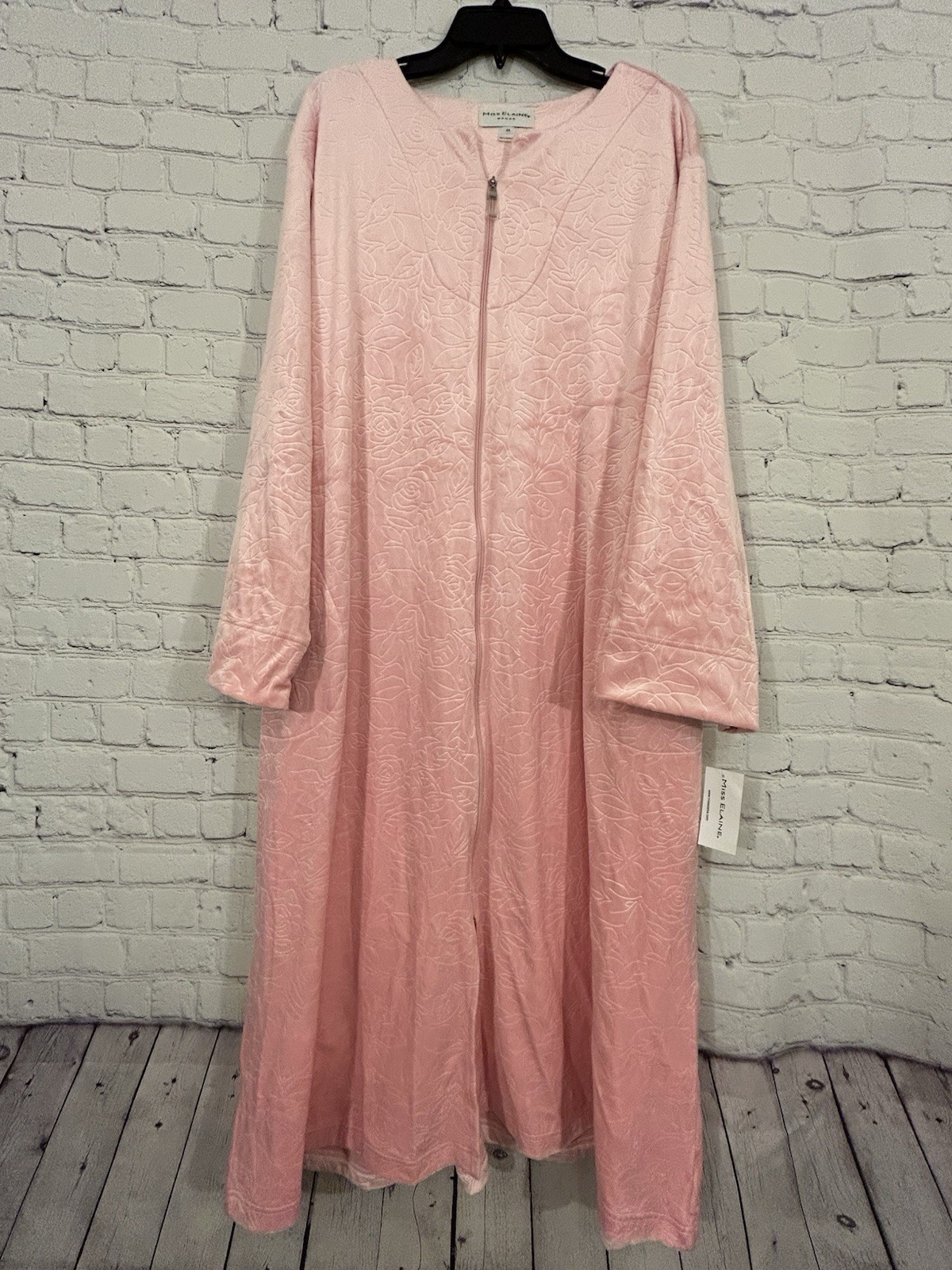 Miss Elaine Robe Womens 2X Pink Floral Velour Zip Front Kaftan Sleep NEW $72
