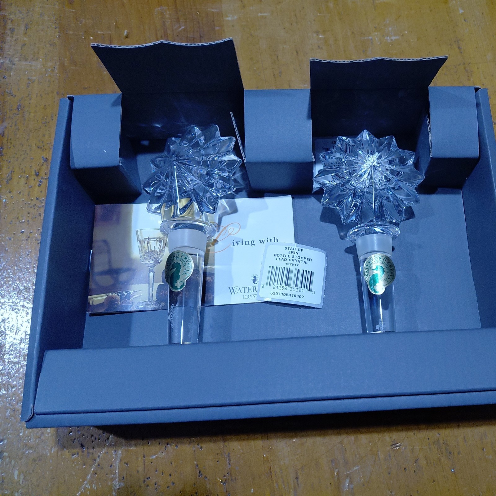 Waterford Crystal Star of Erin Pair Bottle Stoppers New In Box Marshall Field's