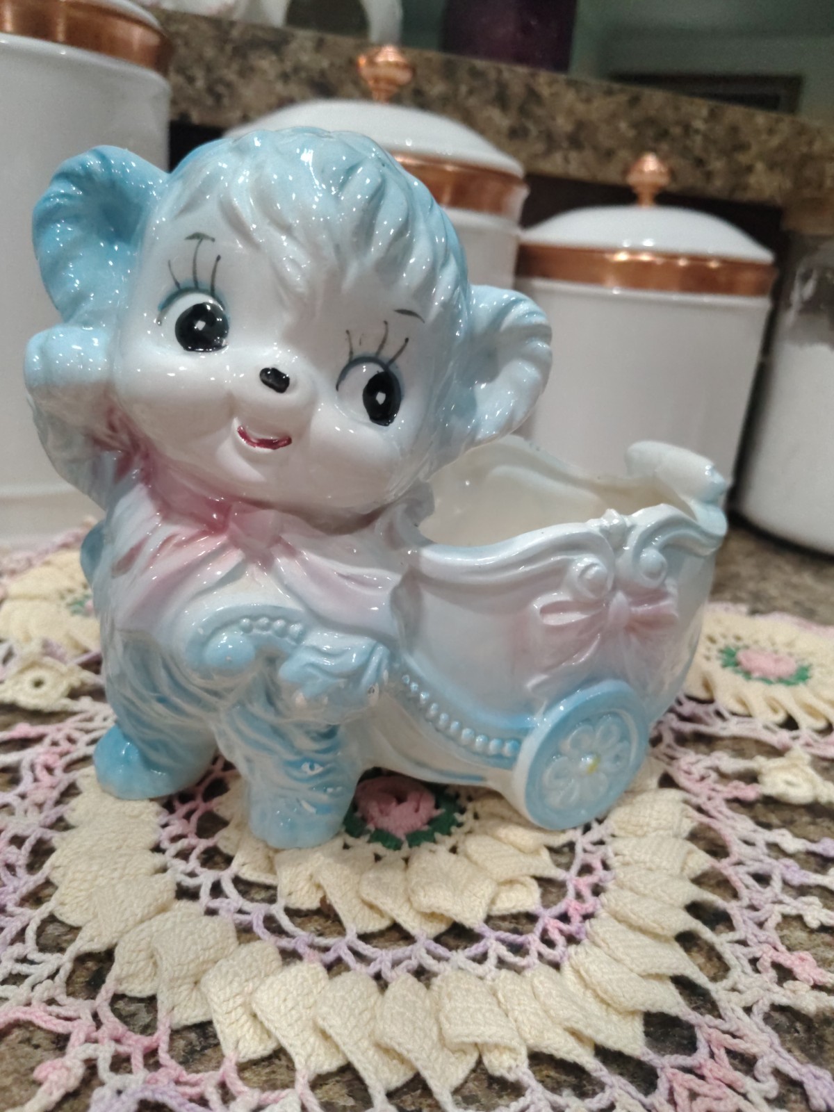Vintage Rubens Ceramic Lamb Planter Pastel Baby Nursery Decor