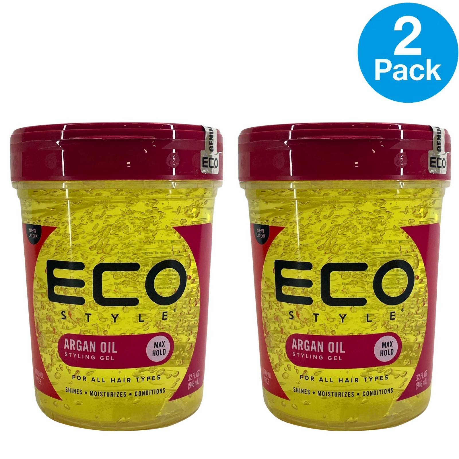 Eco Style Argan Oil Styling Gel Max Hold Alcohol Free 32 oz 2 Pack Bundle