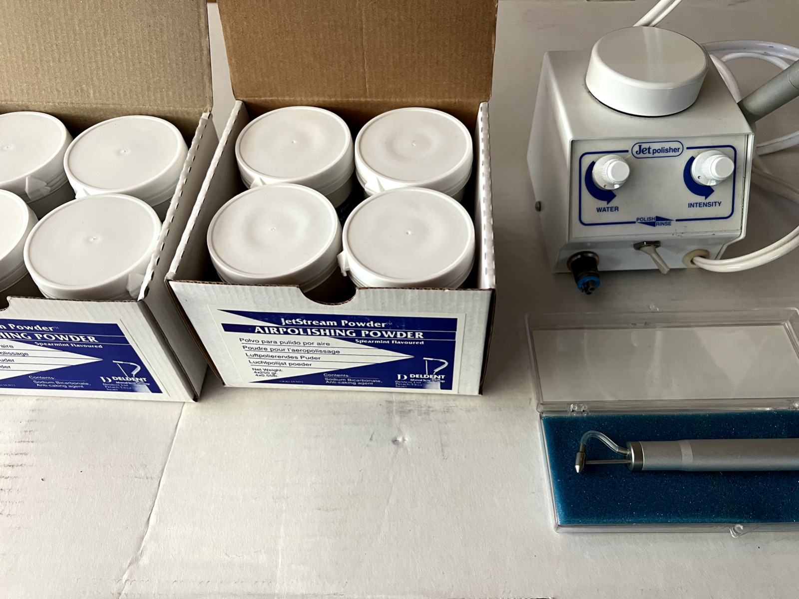 Deldent Jetpolisher Unit + 2nd Handpick + 2  4/pks of Jetstream Powder