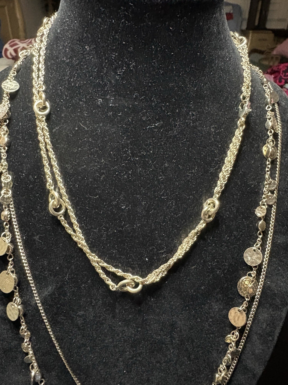 vintage jewelry signed lot, 3 Kmart golden long wrap around chains, NWT vintage jewelry signed lot, 3 Kmart golden long wrap around chains, NWT