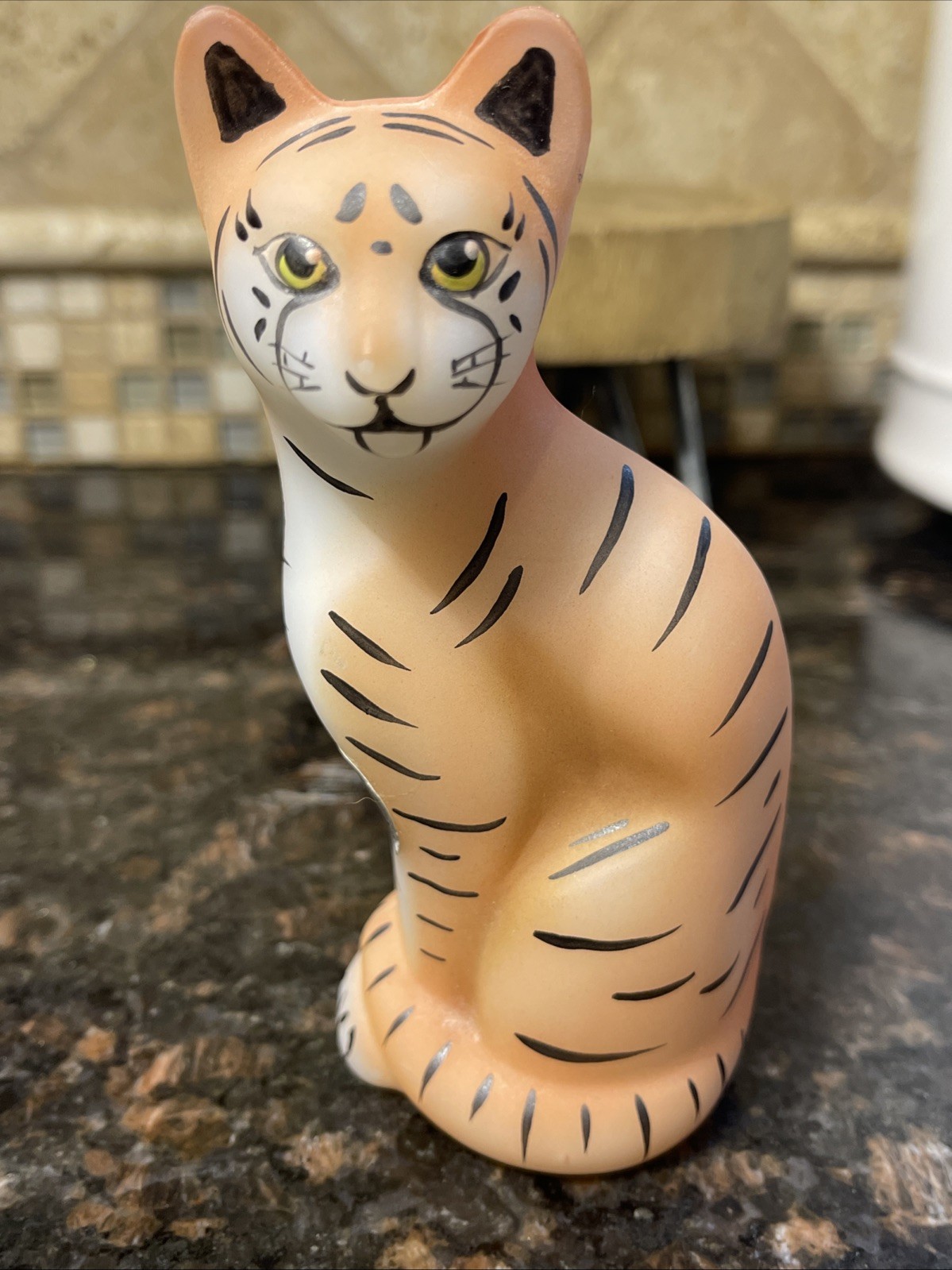 Fenton Opal Satin Tiger Hand Painted Stylized Cat EUC Fenton Opal Satin Tiger Hand Painted Stylized Cat EUC