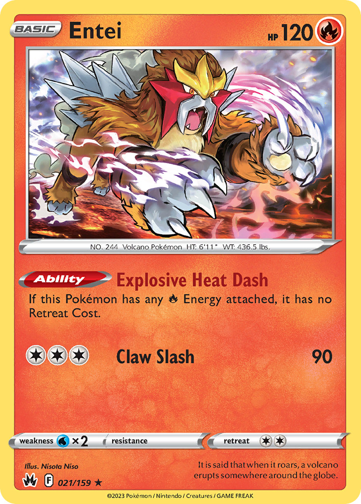 ENTEI 021/159 RARE CROWN ZENITH POKEMON REVERSE HOLO NEAR MINT ENTEI 021/159 RARE CROWN ZENITH POKEMON REVERSE HOLO NEAR MINT