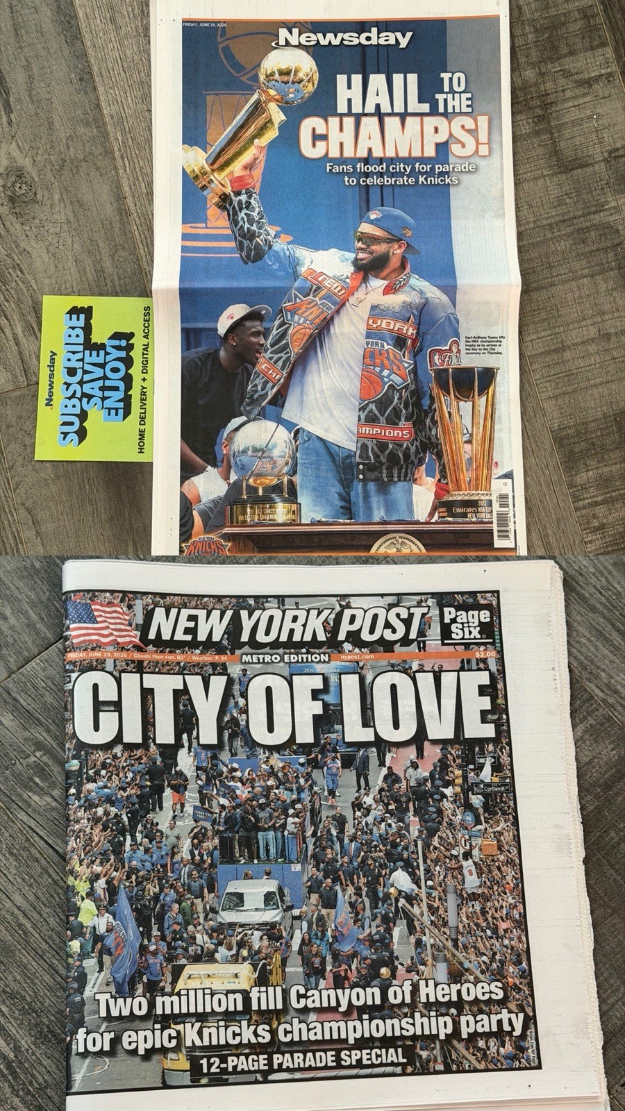 π NY Knicks Championship Newspaper Bundle π (Newsday/New York Post) (6/19/26) π NY Knicks Championship Newspaper Bundle π (Newsday/New York Post) (6/19/26)