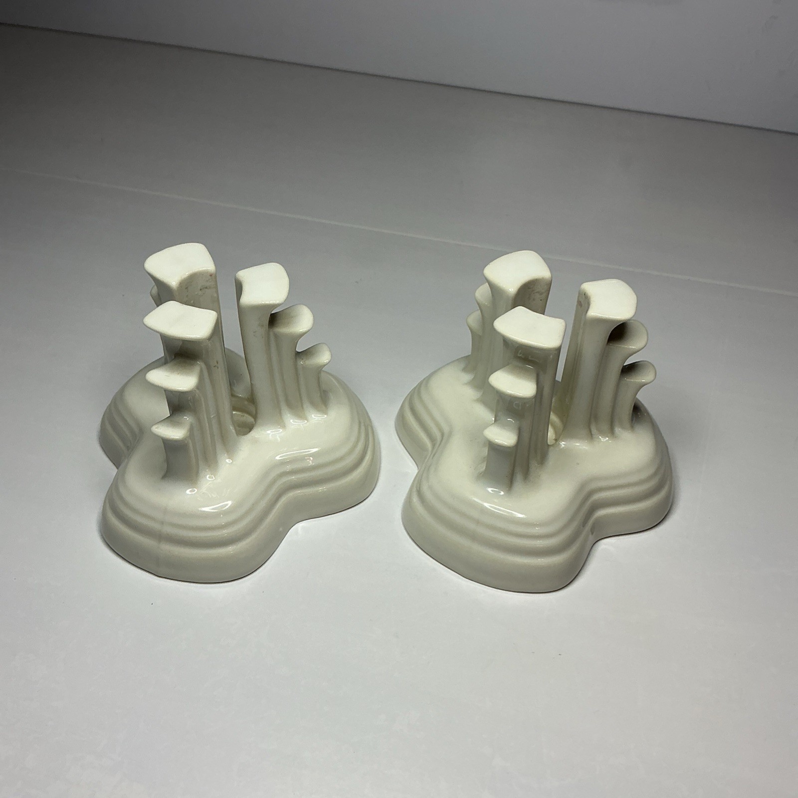 Vintage Fiesta Homer Laughlin Pyramid Tripod WHITE Candlestick Holder Lot 2