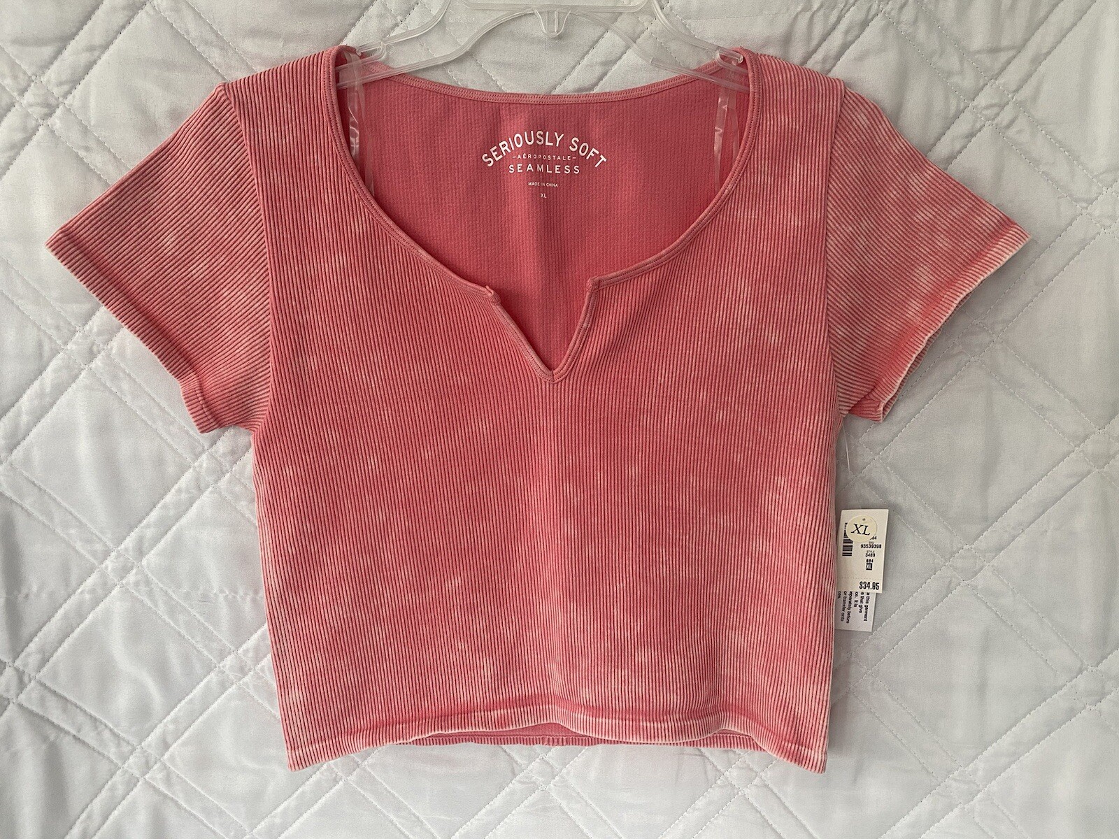 Aeropostale Seriously Soft Seamless Crop Top XL Pink Ribbed Short Sleeve NWT
