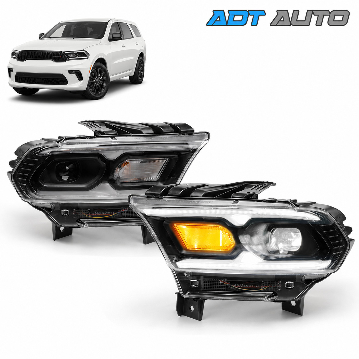 Pair Black LED DRL Headlight w/ Halogen Turn Signal For Dodge Durango 2021-2024