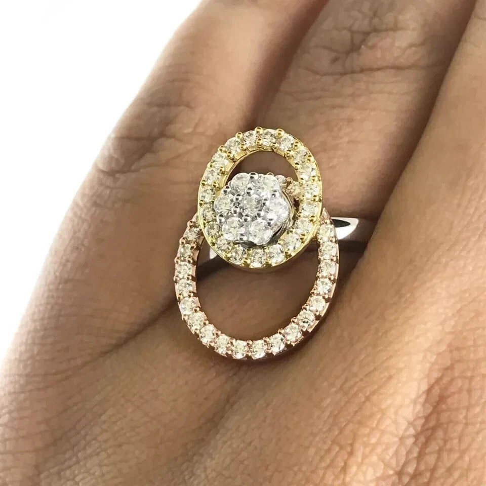 3Ct Round Cut Lab Created Diamond14K Two-Tone Gold Plated Silver Two Circle Ring