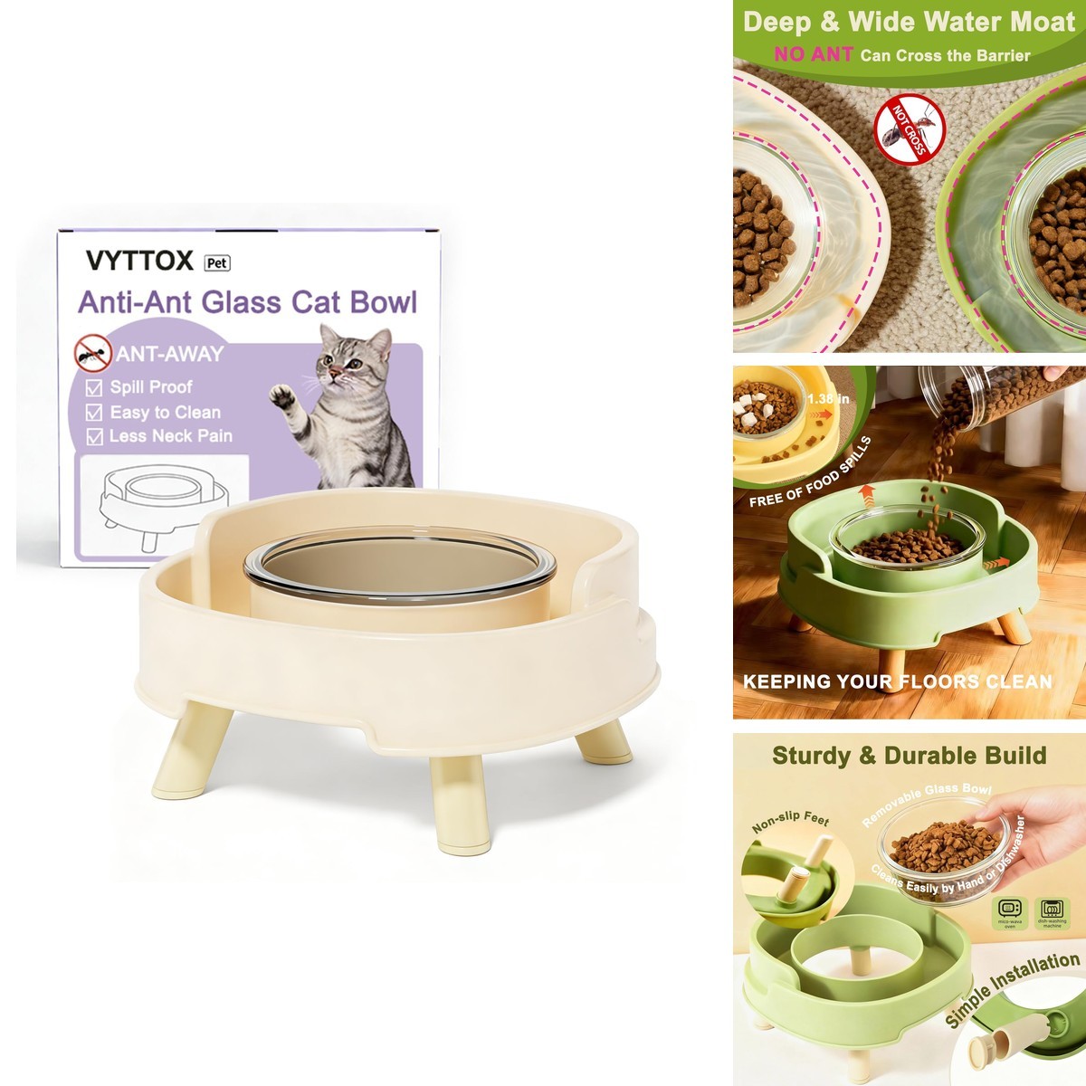 VYTTOX Ant Proof Cat Food Bowl Elevated Pet Dish W/Deep Anti Ant Moat VYTTOX Ant Proof Cat Food Bowl Elevated Pet Dish W/Deep Anti Ant Moat