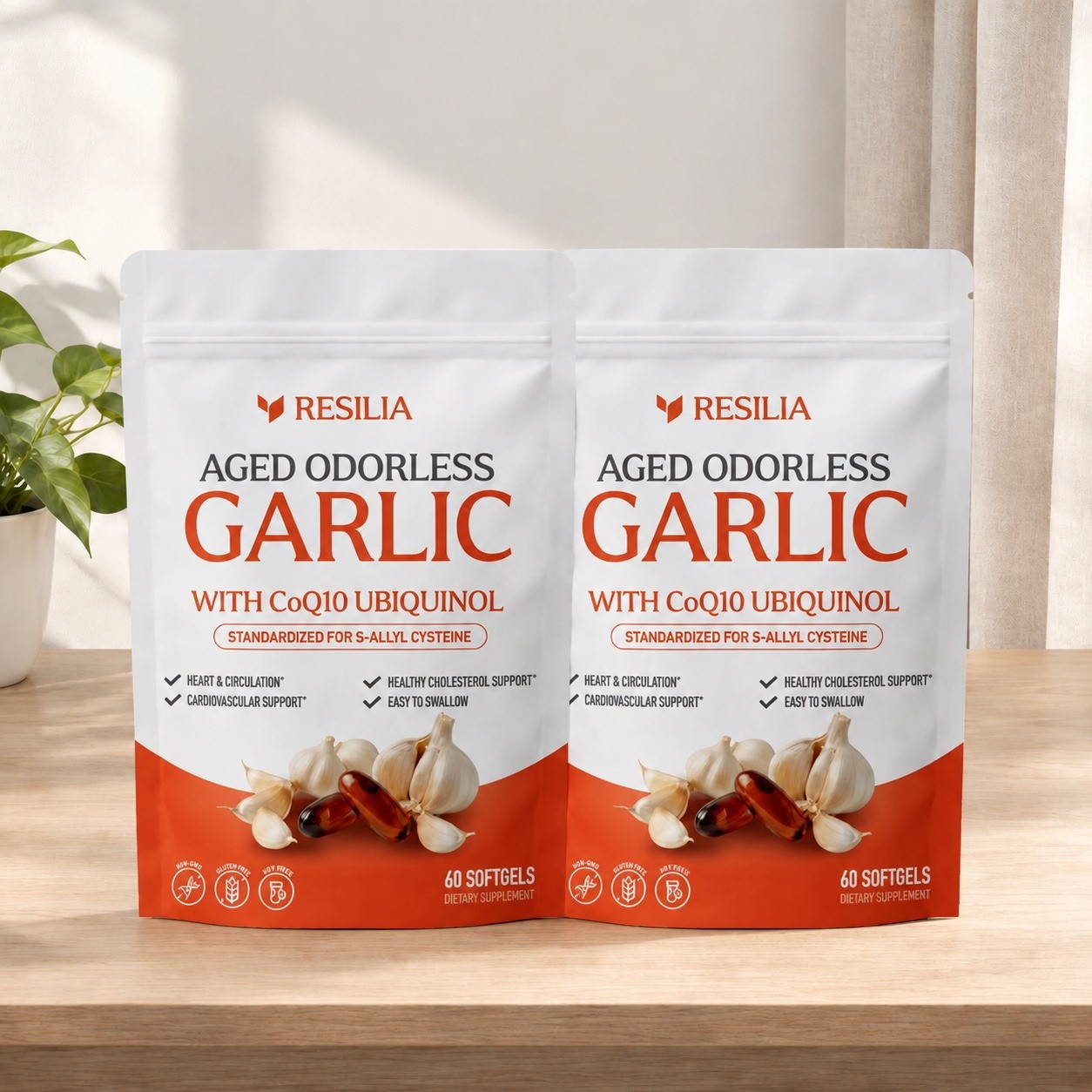 2 Pack Resilia Odorless Aged Garlic Extract 600mg 60 Softgels New Sealed 2 Pack Resilia Odorless Aged Garlic Extract 600mg 60 Softgels New Sealed