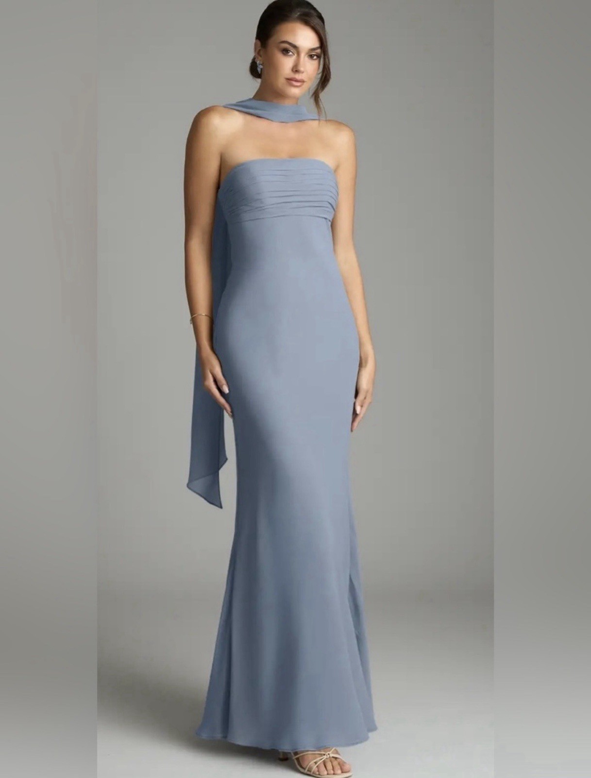 Azazie Saylor Dusty Blue Mermaid Strapless Chiffon Dress Size AO NWT