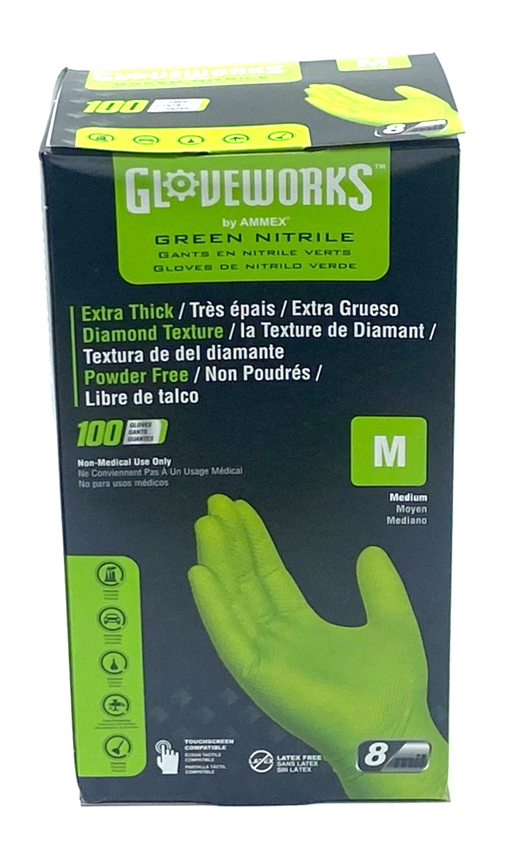 Gloveworks 8 Mil Nitrile Gloves Green Medium 100 Count Heavy Duty Disposable NEW