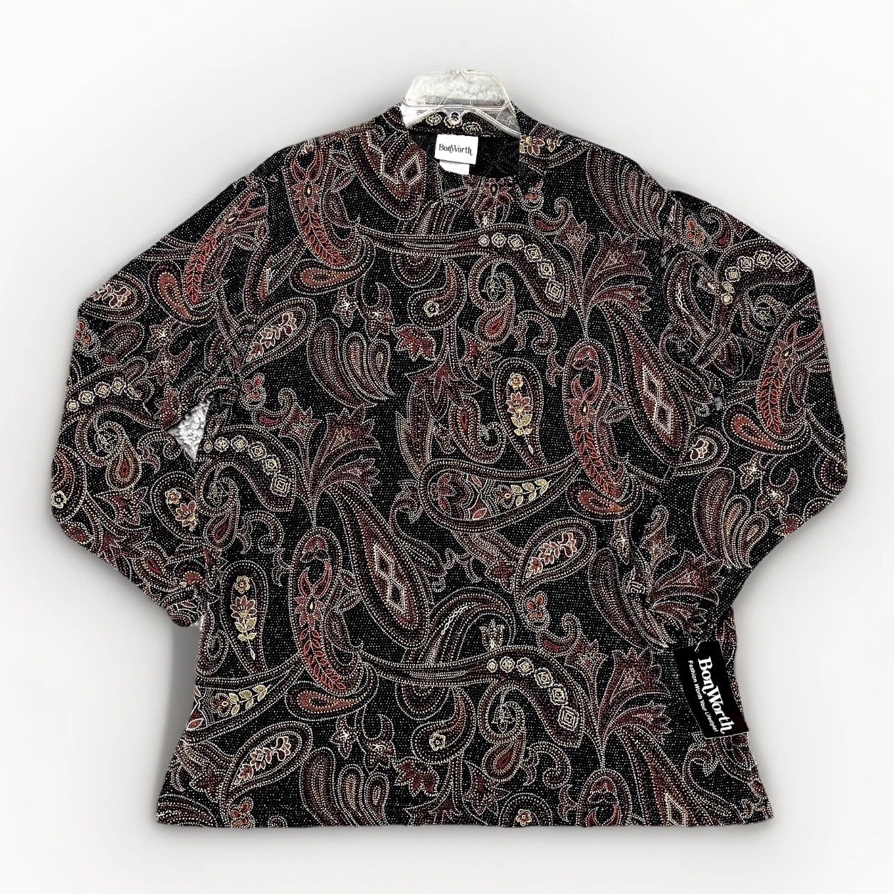 Vintage Bon Worth Studded Top S Metallic Paisley Slink Heavyweight Blouse