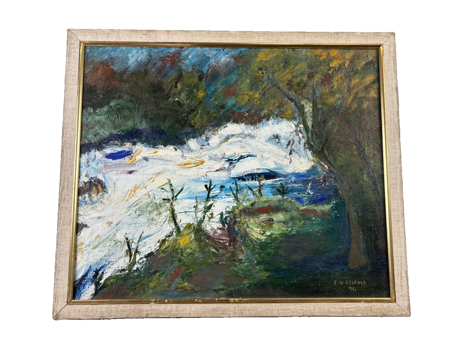 Edward Willis Redfield 1951 Oil Painting Landscape River Stream Signed